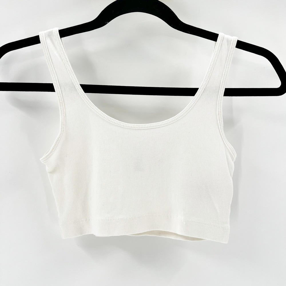 H&M Divided Ribbed Crop‎ Top Women S White Good Scoop Neck Sleeveless Basic